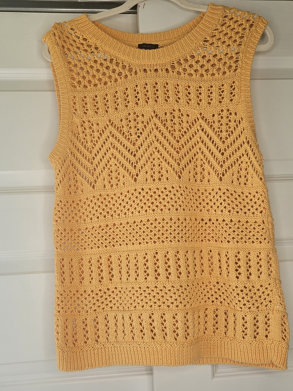 Talbots Bright Marigold Open Stitch Crochet Sweater Vest Tank Medium EUC